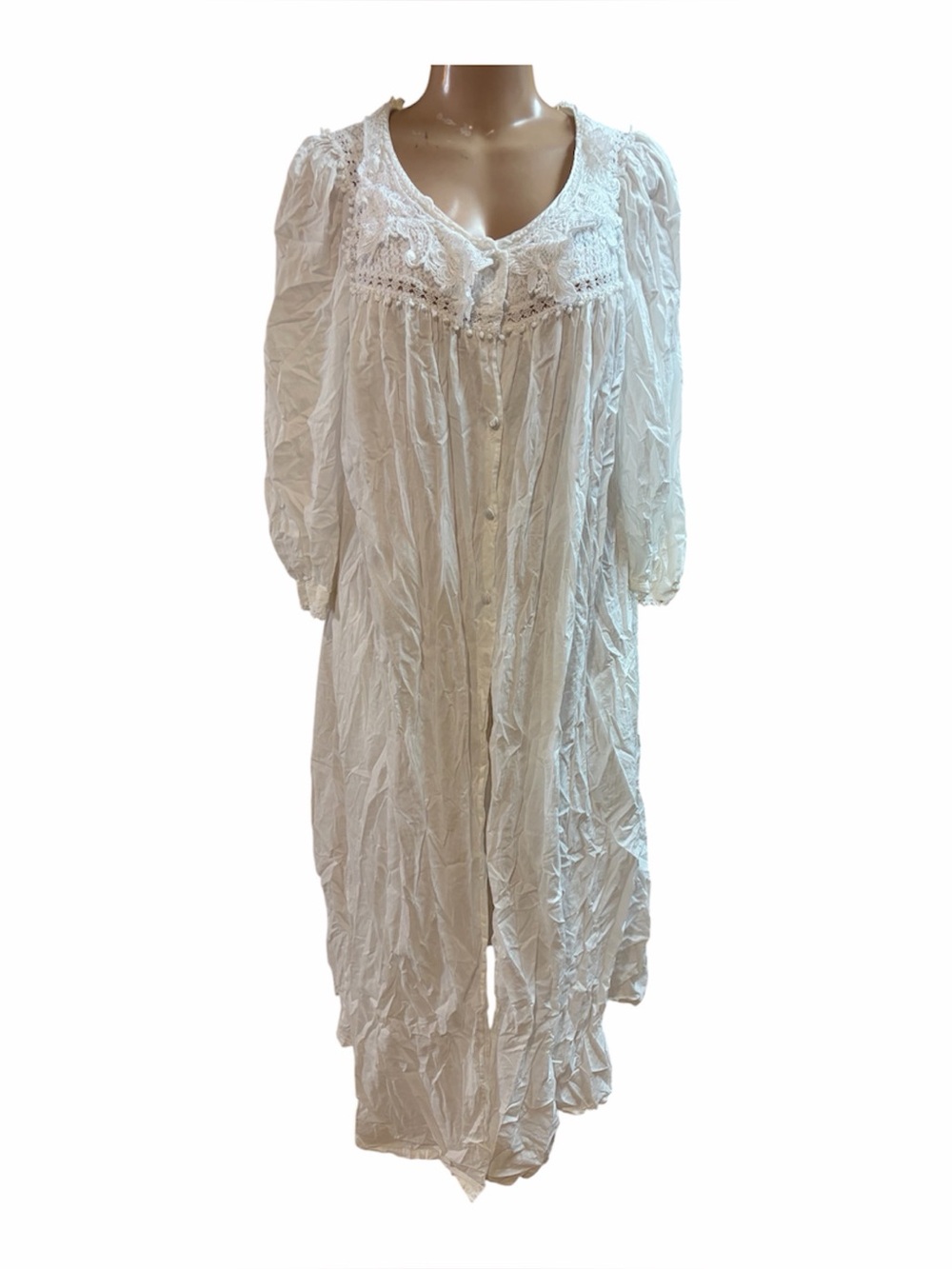 Priamo White Lace-Trim Long Nightgown - Women Intimates